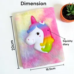 amanvani Unicorn Fur Diary For Girls, 3D Squishy Destress Notebook Diaries A6 Diary Ruled 80 Pages image 4