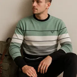 life and style Men Striped Round Neck Green Sweater-picture-23