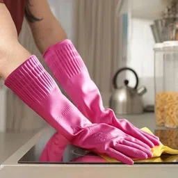 rbgiit Rubber Reusable Long Sleeve Latex Natural Rubber Hand Protective Sanitation Household Gloves Latex Natural Rubber Pink Gloves Inner White Floded Koren Designer Collection Wet and Dry Glove-picture-15