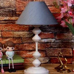 Margot Grey Fabric Shade Night Lamp With Metal Base By Foziq image 2
