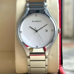 nijamrut Luxury Men's Crystal Diamond Watches with Date Function Working Steel Chain Belt Analog Watch - For Men NJM0039-picture-38