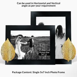 art street Black Table Photo Frame With Golden Metalic Leaf d cor image 2