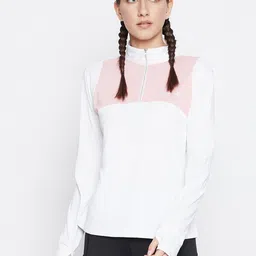 jump usa Women Colorblock Turtle Neck Polyester White T-Shirt-picture-39