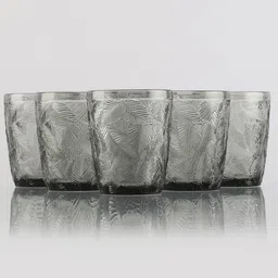 the decor mart Leaf Emboss Grey Glass (Set of 6) Everyday Glasses image 3