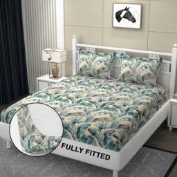 Peach Abstract 220 TC Microfibre King Size Fitted Bedsheet With 2 Pillow Covers-image-0