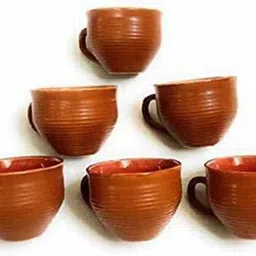 raincart Pack of 6 Ceramic CERAMIC Tea/Coffee Cups 130 ml,, Set of 6 Pcs (Brown) image 3