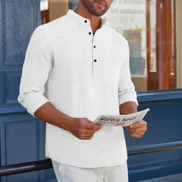 stoneheart Men Solid Cotton Blend Straight Kurta image 4