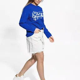 just roar Women Printed Round Neck Cotton Blend Blue T-Shirt image 4