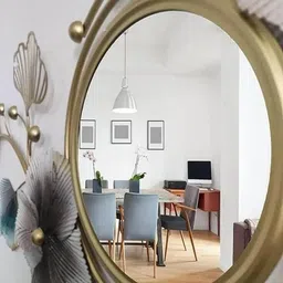 royal heritage crafts Metal Wall Hanging Blue and Golden Mirror Wall Art for Home Decor image 3