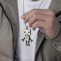 rappersshop Retro Robot Pendant Necklace for Men Silver Stainless Steel Locket Set image 2