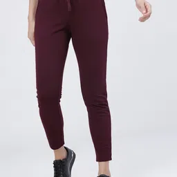 Women Solid Maroon Track Pants-image-80
