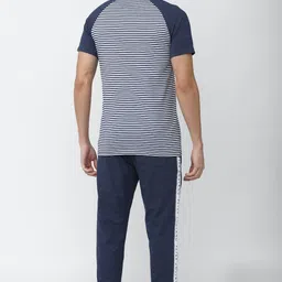 peter england Men Night Suit Set Dark Blue Striped image 2