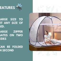 aetrius Polyester Adults Washable Blue Mosquito Net Double Bed Nets for King Size Foldable Adult Mosquitoes/Machhardani Protection Net - Blue Mosquito Net image 3