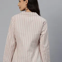 cottinfab Women Striped Single Breasted Casual Blazer image 2