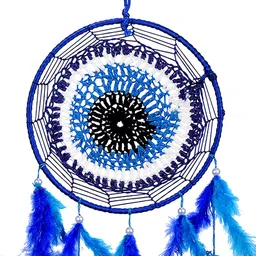 Ryme Beautiful Blue 6 inches Circle Evil Eye Dream Catcher Attracts Positive Dreams With Blue Feather For Home/Office Wool Dream Catcher image 4