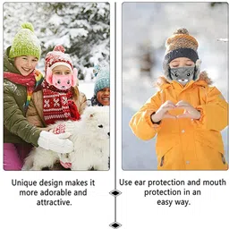 aadikart Kids Girl's & Boys Warm Winter Face Mask for 3-13 Years age with Plush Ear Muff image 5