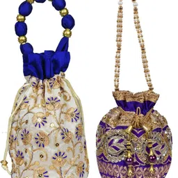 sunesh creation Women Blue, Blue, Gold Potli image 1