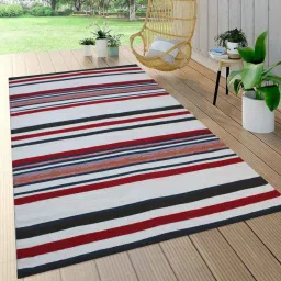mric Multicolor Striped Wool 5 x 7 Feet Hand Woven Carpet image 1