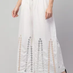 fambee Women Flared White Viscose Rayon Trousers image 3