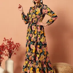 raiyani enterprise Women Fit and Flare Yellow Maxi/Full Length Dress image 3