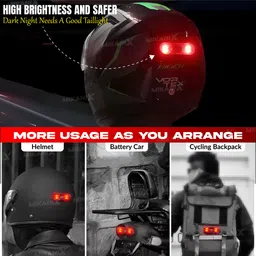 moto genius Universal Helmet LED Light 3 Modes of Flashing/Blinking/Strobe With USB Cable Tail Light Motorbike LED (3 V, 3 W) image 2