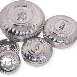trishav Stainless Steel Round flower Multipurpose Containers/Serving Dish/Storage Container Serving Set image 3