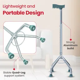 ageasy Four-Legged Walking Stick Lightweight |Height Adjustable, Ergonomic Grip Walking Stick image 4