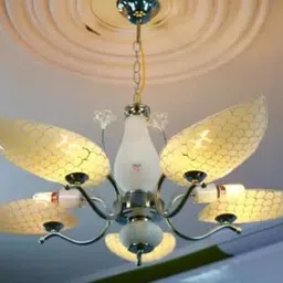 prop it up Exclusive of 5 Light Chandelier with Leave Shape Glass Shade Steel/crom Finished Chandelier Ceiling Lamp image 5