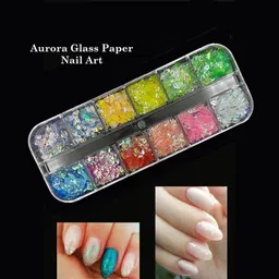 s.a.v.i Nail Art Palette, 12 Colors Aurora Irregular Nail Flakes, Thin Glass E image 3