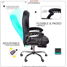 kepler brooks Premium Recliner, Ergonomic Office Chair with Padded Arms & Leg Rest - Italia Leatherette Office Adjustable Arm Chair image 4