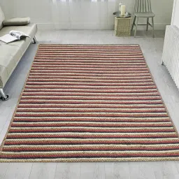 mric Multicolor Striped Jute 3 ft x 5 ft Hand Woven Carpet image 1