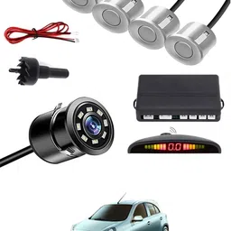 maties Car Parking Sensors - Set of 4 with Reverse Parking Camera (Silver)-208 Reversing Electromagnetic Parking Sensors With Camera-208 Parking Sensor image 1