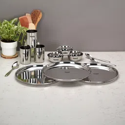 Pack of 12 Stainless Steel Stainless Steel Heavy Dinner set-12 Pcs (3 Plate,3 Bowl,3 Glass,3 Spoon) Silver Dinner Set-image-18