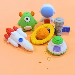 indusbay Cute Outer Space Astronaut 3D Eraser - 6 Pieces Set Gift for kids Non-Toxic Eraser image 3