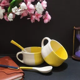 aav world Ceramic Soup Bowl SOUP BOWLS IN CERAMIC DOUBLE SHED YELLOW AND WHITE image 3