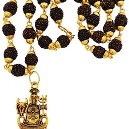 kripaurban Rudraksha Chain One Gram Gold-plated Beads Brass, Wood Locket Set image 3