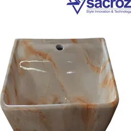 Sacroz white & Gold Marble Finish Wash Basin with Tap Hole MS-2313 Table Top Basin image 3