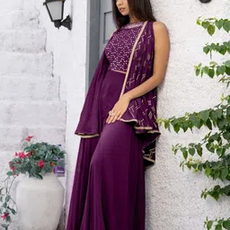 sancia Women Georgette Ethnic Top Palazzo Ethnic Jacket Set image 5