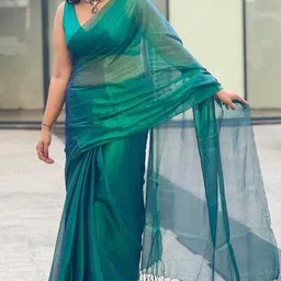 ghosh handloom Solid/Plain Handloom Tissue Saree image 3