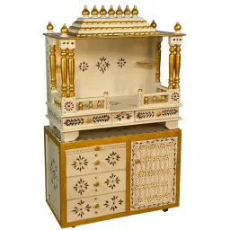 d'dass Glossy White MDF & Sheesham Wood Floor Rested Mandir Without Door image 4