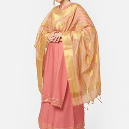 Dupatta Bazaar Gold-Toned & Pink Ethnic Motifs Woven Design Chanderi Silk Dupatta image 4