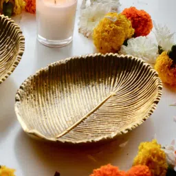 behoma Leaf Shape (Small) Gold Aluminium Pooja Thali image 1