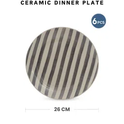 vareesha Crosswalk Grey Striped White Ceramic Dinner Plates (Set of 6) image 3