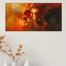 nestroots Black Canvas Framed Majestic Ganesha on Orange Canvas Wall Painting(18X36 Inch)-picture-22
