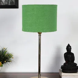Devansh Green & Gold-Toned Textured Metal Table Lamp With Jute Shade-picture-37