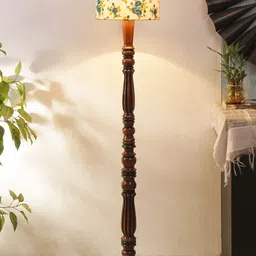 Devansh White & Blue Printed Cotton & Wooden Floor Lamp-picture-34