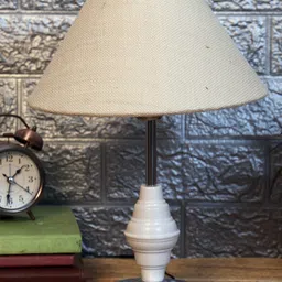 foziq White Textured  Frustum Shape Table Lamp image 3