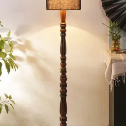 Devansh Blue Textured Jute & Wooden Floor Lamp image 2