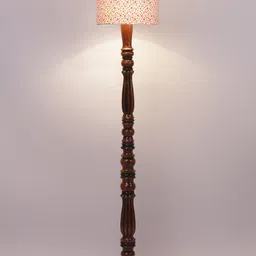 Devansh White & Pink Printed Wooden Floor Lamp With Cotton Shade image 4