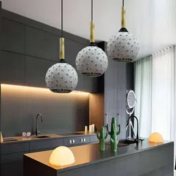 BrightLyt White& Yellow Printed Glass Ceiling Lamp image 2